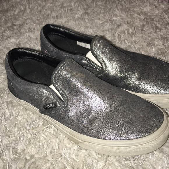 black shiny slip on vans